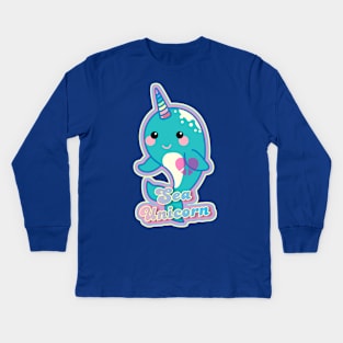 Sea Unicorn Narwhal Kawaii Design Kids Long Sleeve T-Shirt